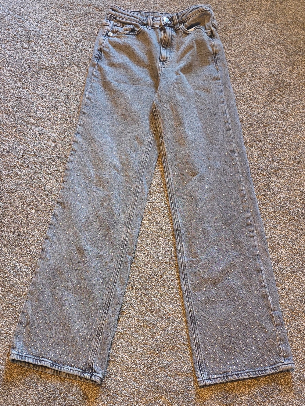 Vero Moda Gray Wide-Leg Jeans with Rhinestone Accents